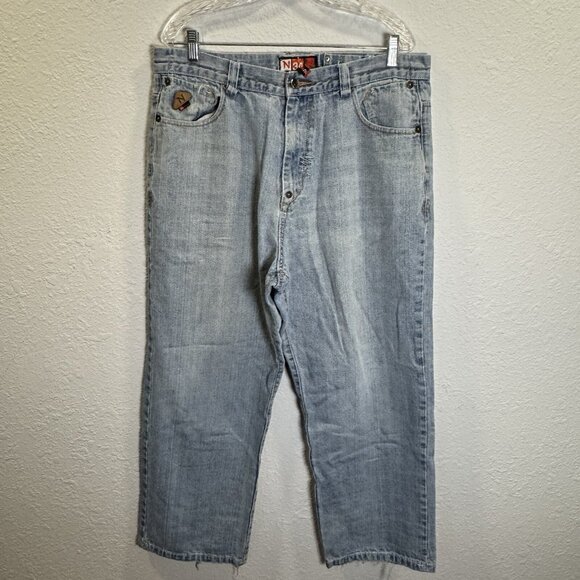 Y2K Nu Wear Rap Hip Hop Skater Baggy Wide Leg Denim Jeans Size 34x29.5 Men READ* - Picture 2 of 12